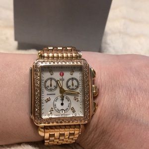 Authentic Michele Deco rose gold plated and diamond watch
